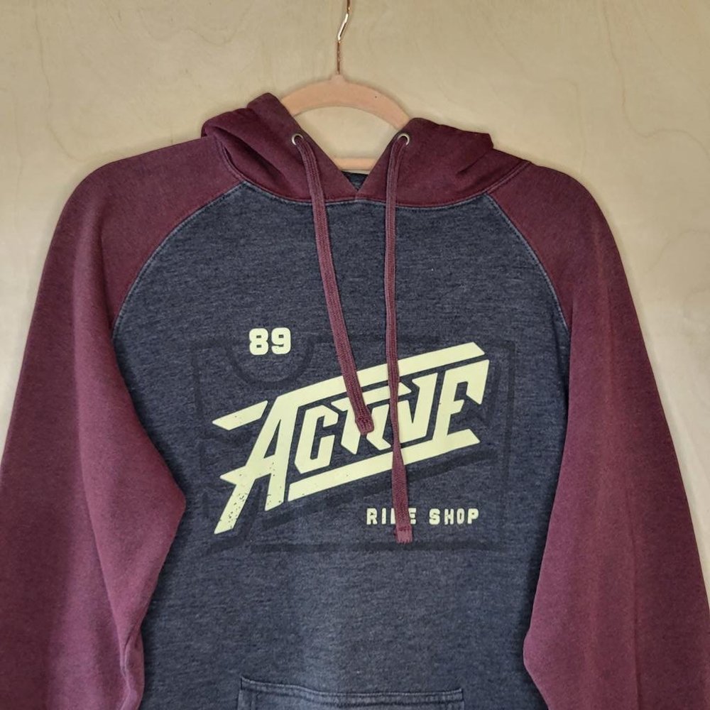 Active Rideshop Gray Burgundy Fleece Sweashirt Pullover Hoodie Men Size S - Picture 3 of 10